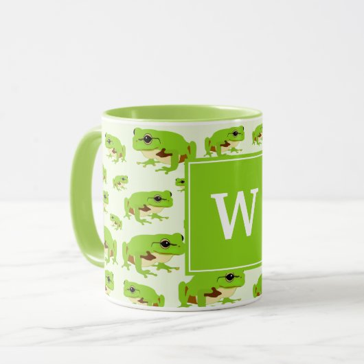 Gepersonaliseerd monogram Cute Green Tree Pattern Mok (Voorkant links)