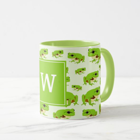 Gepersonaliseerd monogram Cute Green Tree Pattern Mok (Voorkant rechts)