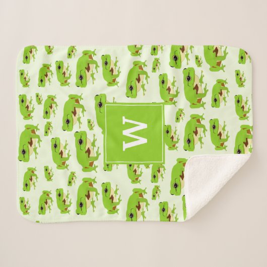 Gepersonaliseerd monogram Cute Green Tree Pattern Sherpa Deken (Voorkant (horizontaal))