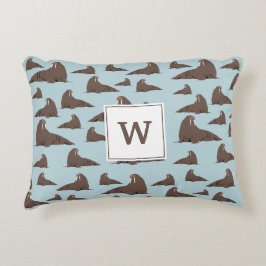 Gepersonaliseerd monogram Cute Walrus Pattern Accent Kussen
