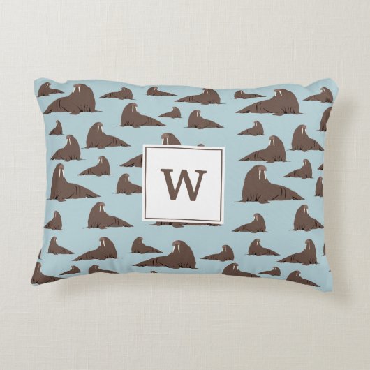 Gepersonaliseerd monogram Cute Walrus Pattern Accent Kussen (Achterkant)