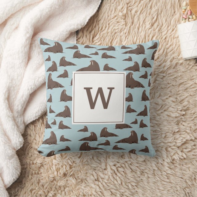 Gepersonaliseerd monogram Cute Walrus Pattern Kussen (Deken)