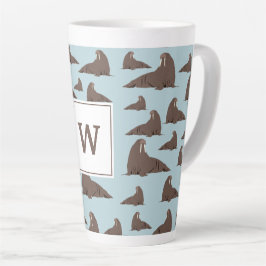 Gepersonaliseerd monogram Cute Walrus Pattern Latte Mok