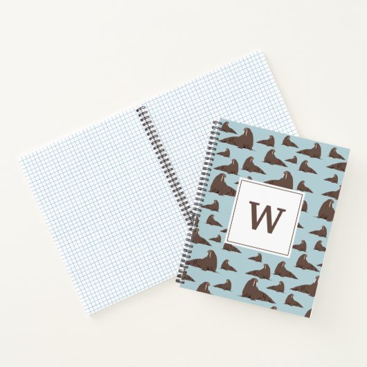 Gepersonaliseerd monogram Cute Walrus Pattern Notitieboek (Binnen)