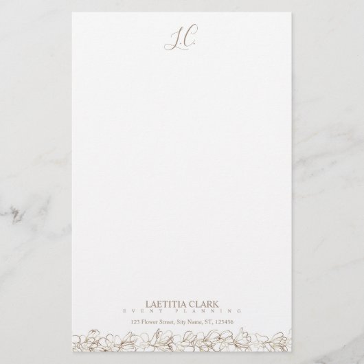 Gepersonaliseerd monogram Elegant Floral Briefpapier (Voorkant)