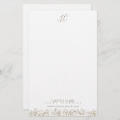 Gepersonaliseerd monogram Elegant Floral Briefpapier (Voorkant / Achterkant)