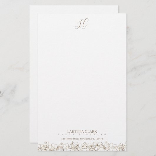 Gepersonaliseerd monogram Elegant Floral Briefpapier (Voorkant / Achterkant)