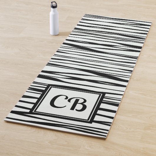 Gepersonaliseerd Monogram Elegante Lijnen Zwart Sn Yogamat (In situ)