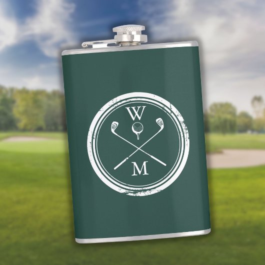 Gepersonaliseerd Monogram Emerald Green Golf Heupfles