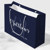 Gepersonaliseerd monogram en familienaam Navy Blue Groot Cadeauzakje