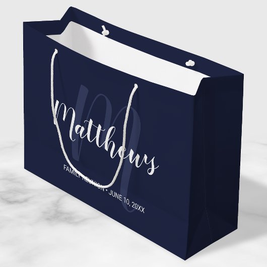 Gepersonaliseerd monogram en familienaam Navy Blue Groot Cadeauzakje