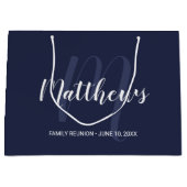 Gepersonaliseerd monogram en familienaam Navy Blue Groot Cadeauzakje (Voorkant)