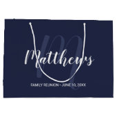Gepersonaliseerd monogram en familienaam Navy Blue Groot Cadeauzakje (Achterkant)