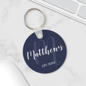 Gepersonaliseerd monogram en familienaam Navy Blue Sleutelhanger