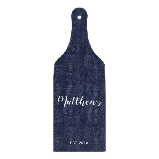 Gepersonaliseerd monogram en familienaam Navy Blue Snijplank (Voorkant)