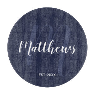 Gepersonaliseerd monogram en familienaam Navy Blue Snijplank