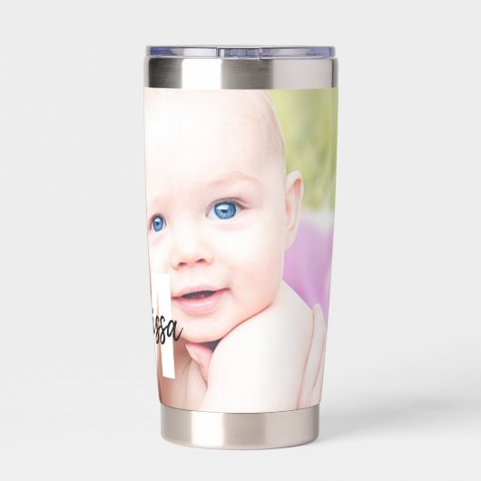 Gepersonaliseerd monogram en foto geïsoleerde drinkbeker (Achterkant)