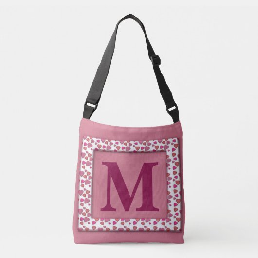 Gepersonaliseerd monogram en hart crossbody tas (Voorkant)