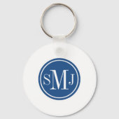 Gepersonaliseerd monogram en Klassiek blauw Sleutelhanger (Voorkant)