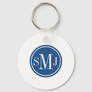 Gepersonaliseerd monogram en Klassiek blauw Sleutelhanger