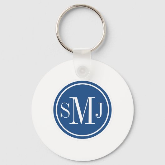 Gepersonaliseerd monogram en Klassiek blauw Sleutelhanger (Voorkant)