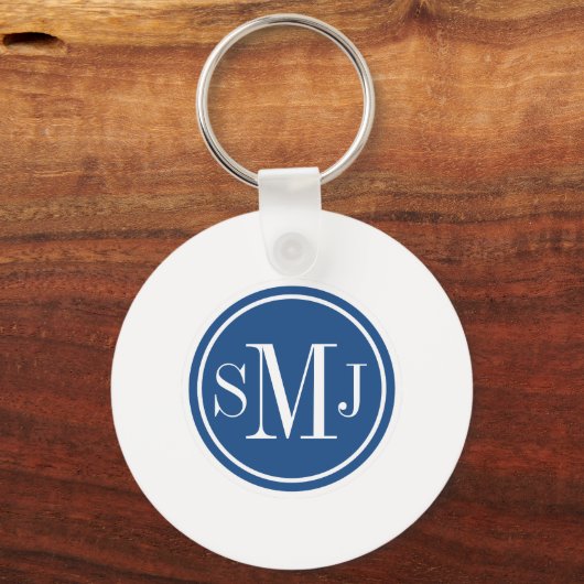 Gepersonaliseerd monogram en Klassiek blauw Sleutelhanger (Achterkant)