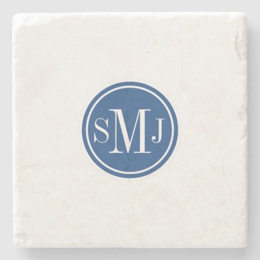 Gepersonaliseerd monogram en Klassiek blauw Stenen Onderzetter (Voorkant)