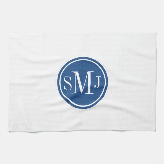 Gepersonaliseerd monogram en Klassiek blauw Theedoek (Horizontaal)