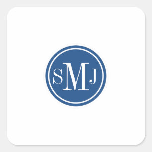 Gepersonaliseerd monogram en Klassiek blauw Vierkante Sticker