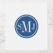 Gepersonaliseerd monogram en Klassiek blauw Wijn Etiket (Enkel label)