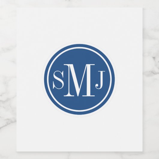 Gepersonaliseerd monogram en Klassiek blauw Wijn Etiket (Enkel label)