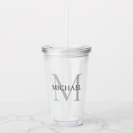 Gepersonaliseerd monogram en naam acryl drinkbeker (Voorkant)