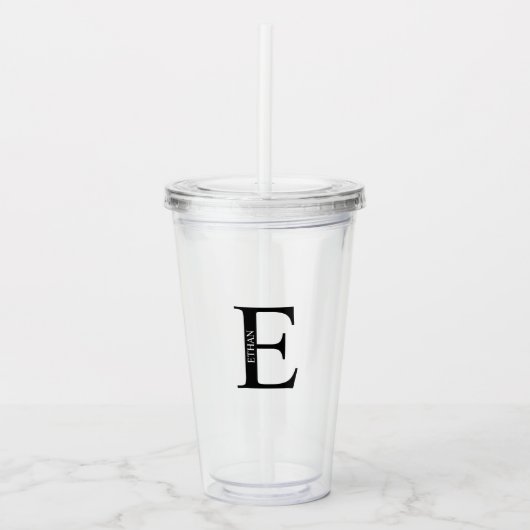 Gepersonaliseerd monogram en naam acryl drinkbeker (Voorkant)