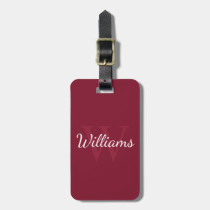Gepersonaliseerd monogram en naam Burgundy Red Bagagelabel