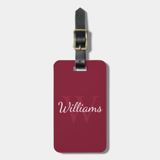Gepersonaliseerd monogram en naam Burgundy Red Bagagelabel (Voorkant verticaal)