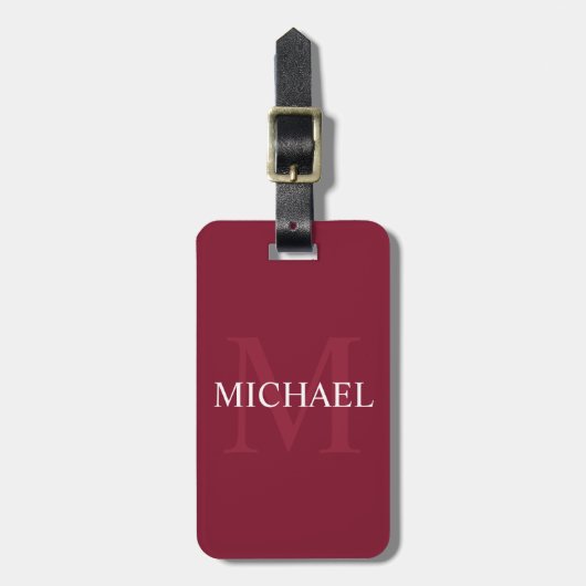 Gepersonaliseerd monogram en naam Burgundy Red Bagagelabel (Voorkant verticaal)