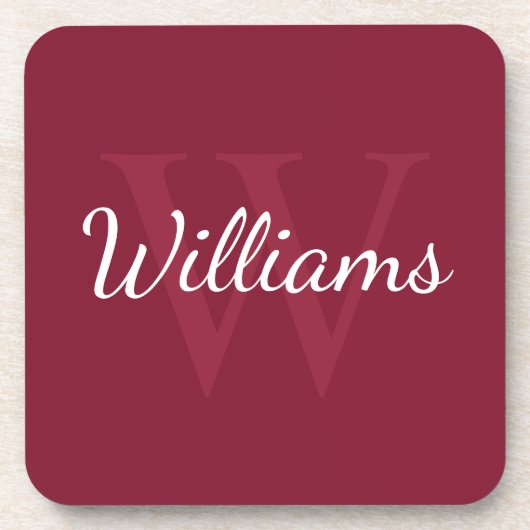 Gepersonaliseerd monogram en naam Burgundy Red Bier Onderzetter (Voorkant)