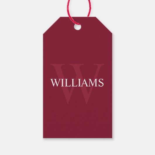 Gepersonaliseerd monogram en naam Burgundy Red Cadeaulabel (Voorkant)