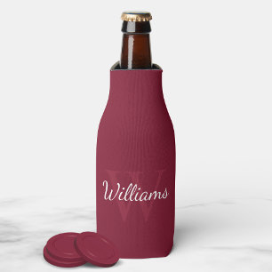 Gepersonaliseerd monogram en naam Burgundy Red Flesjeskoeler