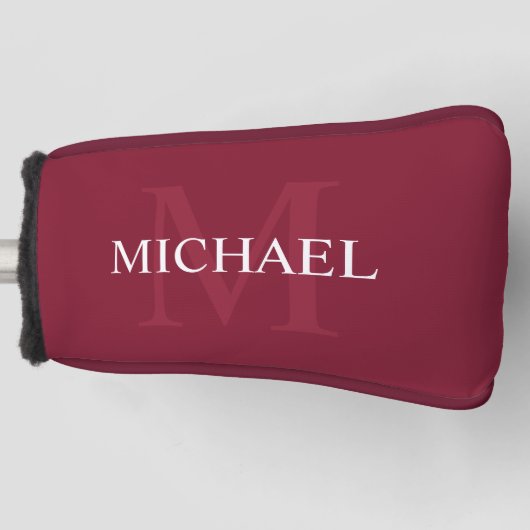 Gepersonaliseerd monogram en naam Burgundy Red Golfheadcover (Voorkant)