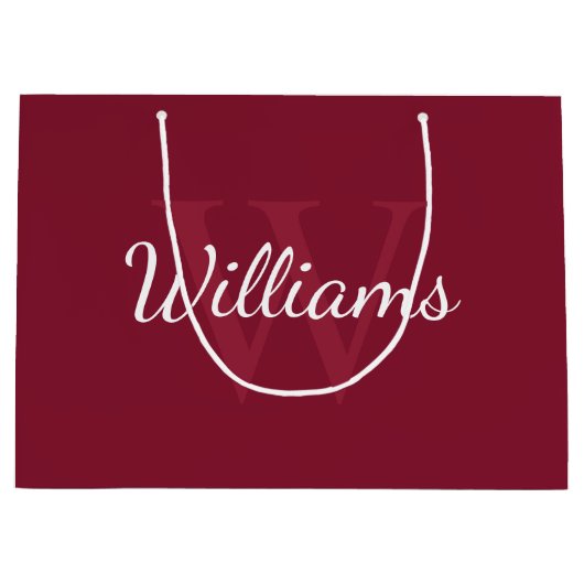 Gepersonaliseerd monogram en naam Burgundy Red Groot Cadeauzakje (Voorkant)