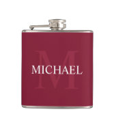 Gepersonaliseerd monogram en naam Burgundy Red Heupfles (Voorkant)
