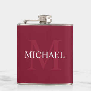 Gepersonaliseerd monogram en naam Burgundy Red Heupfles