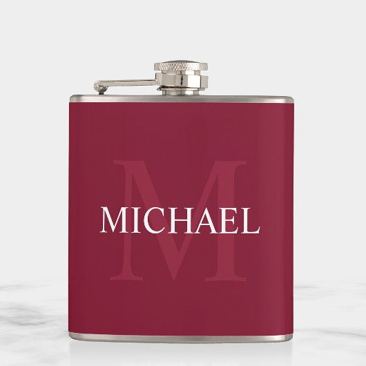 Gepersonaliseerd monogram en naam Burgundy Red Heupfles