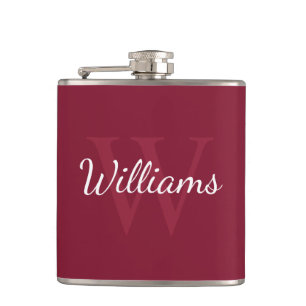 Gepersonaliseerd monogram en naam Burgundy Red Heupfles