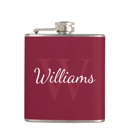 Gepersonaliseerd monogram en naam Burgundy Red Heupfles (Voorkant)