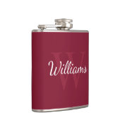 Gepersonaliseerd monogram en naam Burgundy Red Heupfles (Rechts)