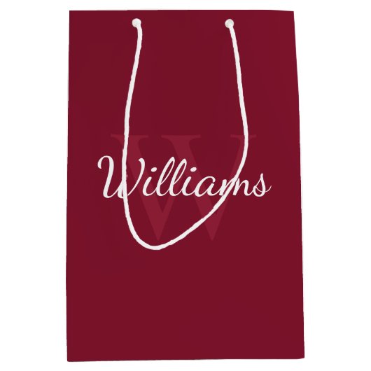 Gepersonaliseerd monogram en naam Burgundy Red Medium Cadeauzakje (Voorkant)