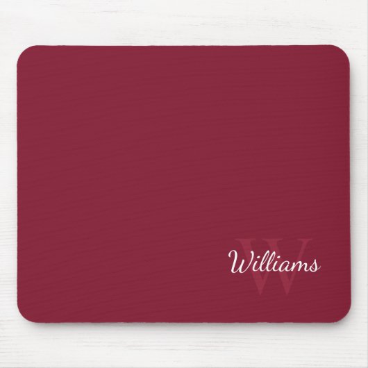 Gepersonaliseerd monogram en naam Burgundy Red Muismat (Voorkant)