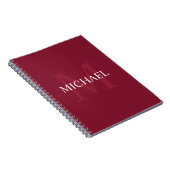 Gepersonaliseerd monogram en naam Burgundy Red Notitieboek (Rechterzijde)